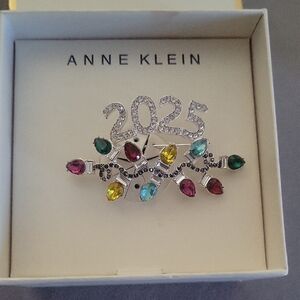 Anne Klein Silver Brooch with Multicolor Gems